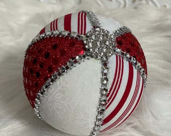 Candy Cane fabric decorative balls