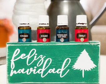 Feliz Navidad ~ Essential Oil Block ~ Oil Storage ~ Oil Shelf ~ 4 15ml or 5ml ~ Young Living ~ Christmas