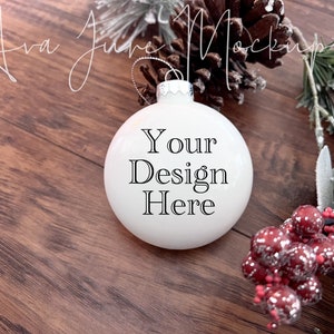 White Christmas ornament Mock Up, round white glass mockup, Holiday mockup, holiday decoration mockup, your design here jpg, xmas mock up,