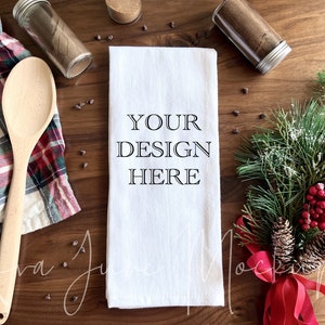 Christmas kitchen towel Mock Up, Christmas plaid Mock Up, Tea towel baking Mockup, Canvas towel mockup, Flour sack towel, boho flat mockup
