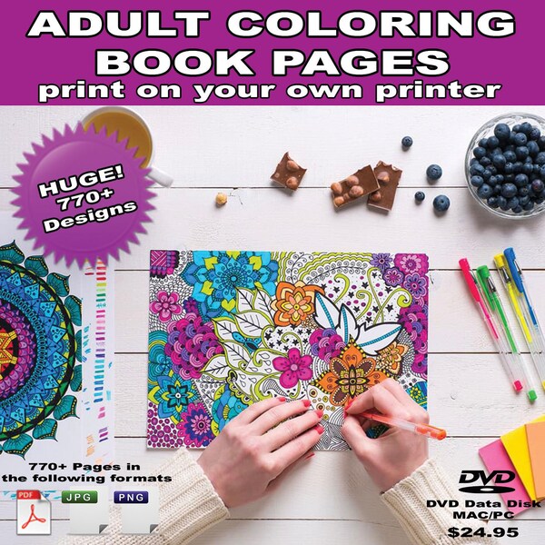 HUGE! 770+ Adult/Children Coloring Book Printable Pages & Designs on DVD