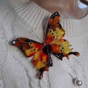 Gift for her and mum, Mothers Days Gift, Butterfly Pin Brooch, Yellow Butterfly  Brooch,Cloisonne brooche, Gift for Girls,Accessories,