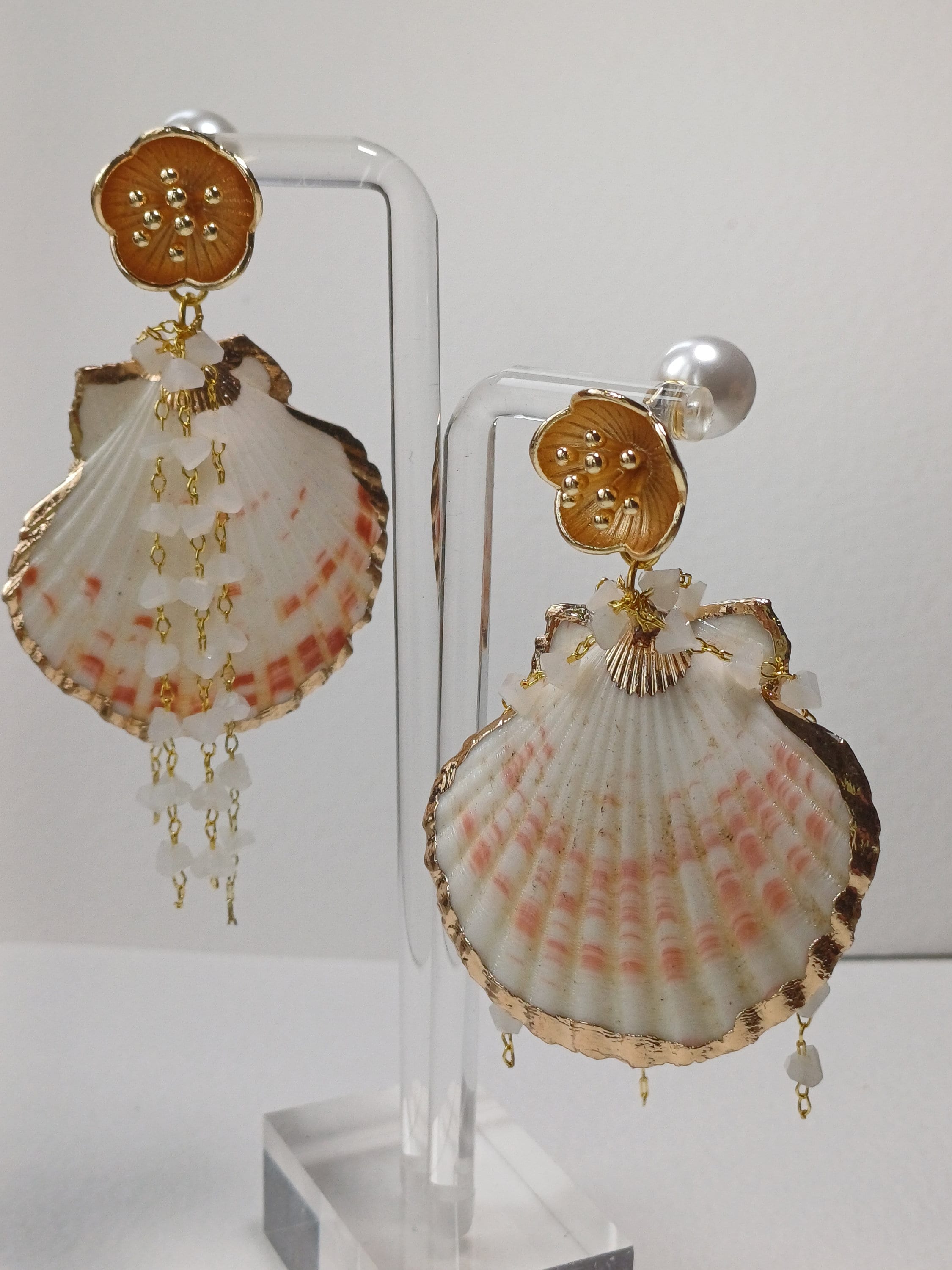 Estivi Moda Colore Oro Settore Conchiglia Statement Dichiarazione Pendenti Orecchini - Foto 4