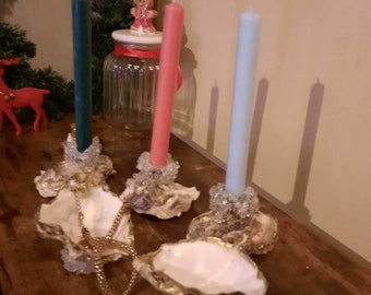 Oysters Shells Candles Holder and Trinket Dishes, Candelabra, Trinket dishes, Gift Ideas, Table Decor, Home Decor, Seashells Decor