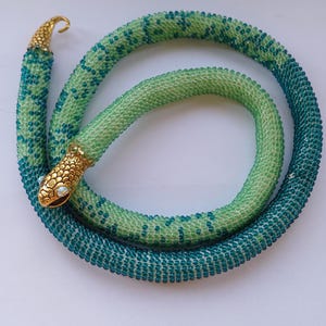Turquoise Miyuki Beaded Snake Necklace: Crochet Choker
