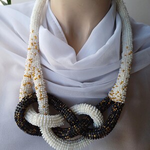 Black & White Braided Miyuki Beaded Necklace: Crochet Choker