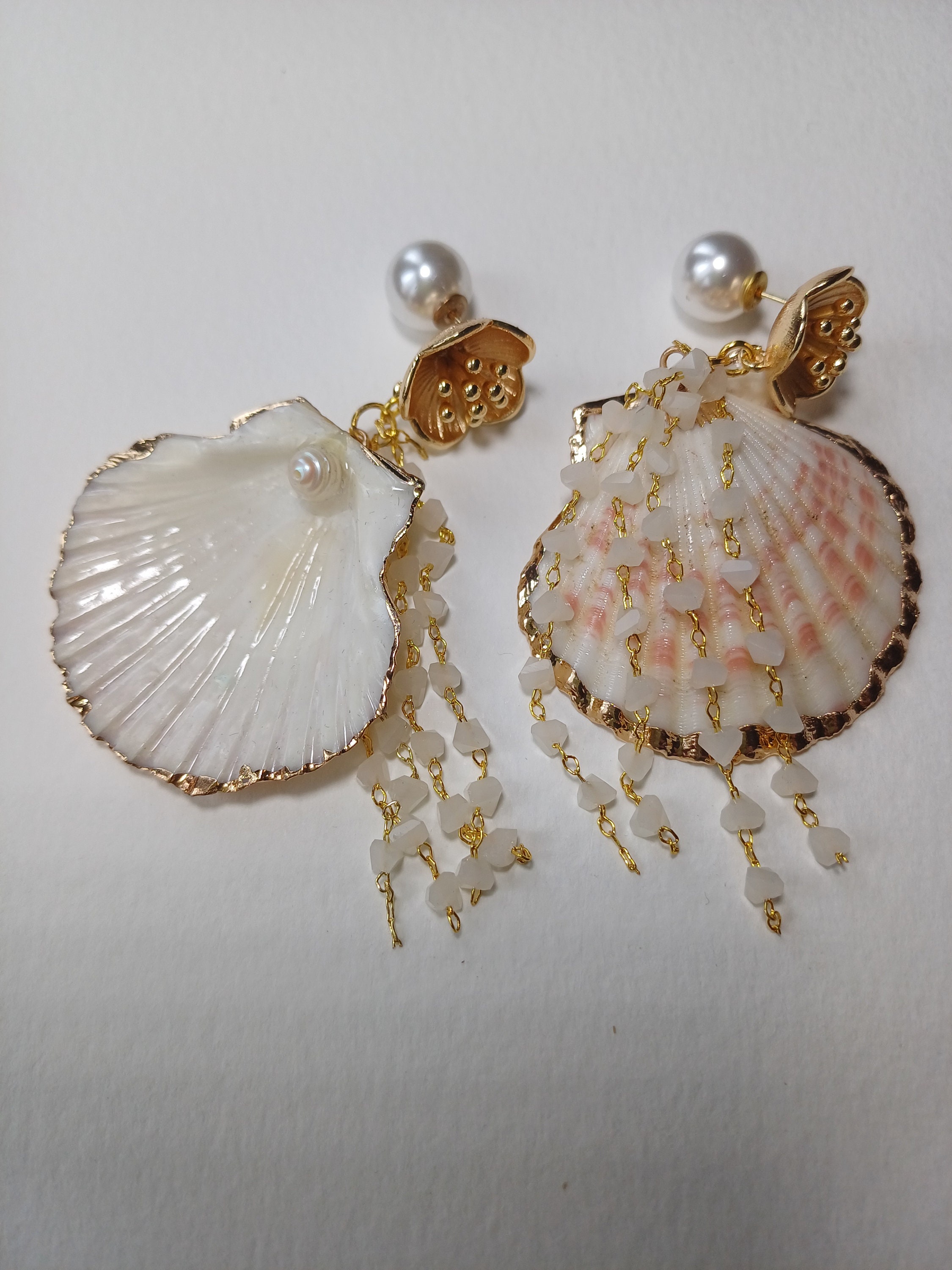 Estivi Moda Colore Oro Settore Conchiglia Statement Dichiarazione Pendenti Orecchini - Foto 3