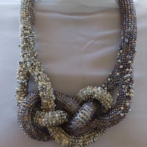 Gray Braided Miyuki Beaded Necklace: Crochet Choker