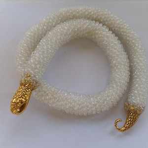 White Snake Choker Necklace: Crochet Miyuki Beaded Wedding Accessory