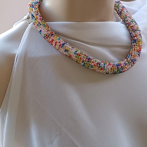 Rainbow Miyuki Beaded Choker: Crochet Rope Necklace