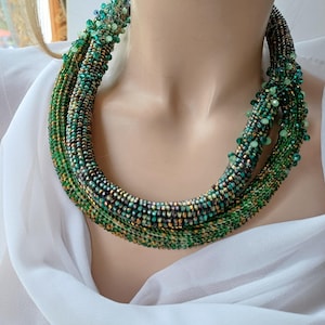 Emerald Green Miyuki Beaded Crochet Rope Necklace