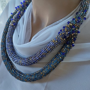 Blue Crochet Rope Necklace: Miyuki Beaded Choker
