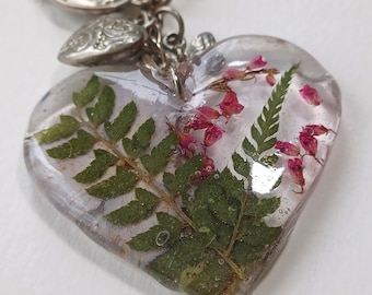 Heart Keychain: Botanical Resin Bag Accessory