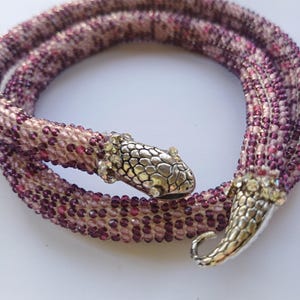 Handmade Miyuki Beaded Snake Necklace: Garnet & Czech Glass