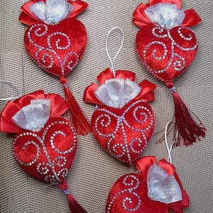 Set of 5 Luxury Handmade Christmas Tree Baubles Velvet Christmas Rhinestone Baubles, Ornament, Xmas Gift, Handmade Decor Set