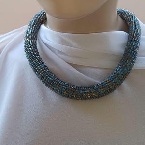 Blue Miyuki Beaded Crochet Rope Necklace