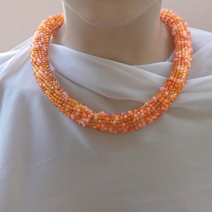 Orange Crochet Rope Necklace: Miyuki Beaded Choker, Wedding Accessory