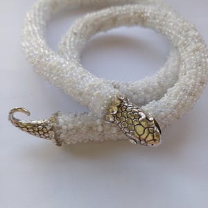 White Snake Necklace: Miyuki Beaded Crochet Choker