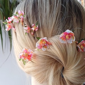 8 Pink Flowers Bridal Hair Pin, Resin Flowers Hair Pin, Hair Accessories, Wedding Accessories, Hair pin and Clips, Gift, Christmas gift