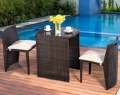 Rattan Wicker 3pcs Cushioned Outdoor Wicker Patio Set, Convention Bistro Set, Garden Lawn Sofa Patio Furniture Set Home Decorations Gift