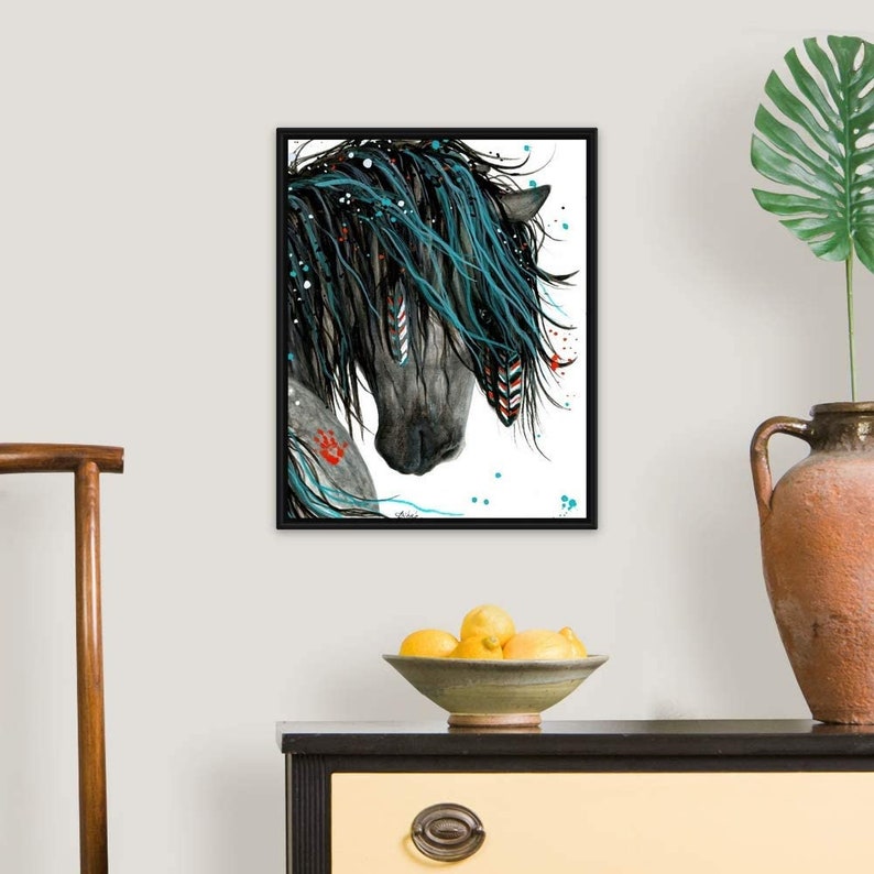 Majestic Series of Native American for Living room Home Decor Art Deco Majestic Horse Black Floating Frame Canvas Art Majestic Horse