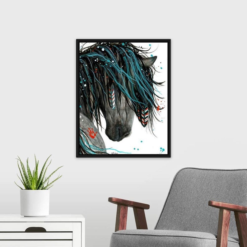 Majestic Series of Native American for Living room Home Decor Art Deco Majestic Horse Black Floating Frame Canvas Art Majestic Horse