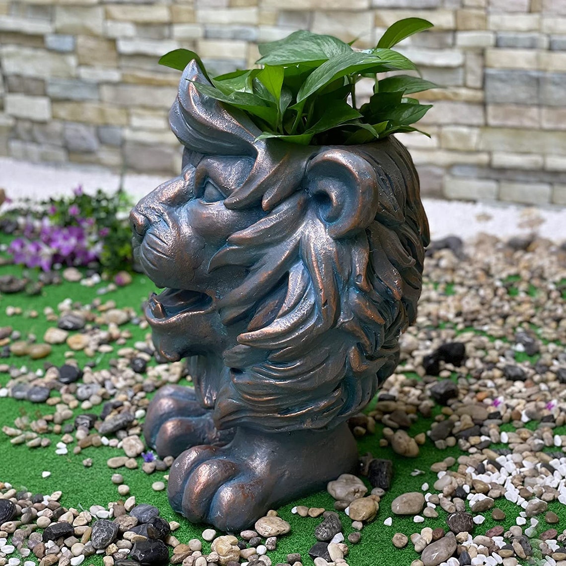 Art Deco Resin Lion Head Statue Planter Face Flower Pot for Etsy