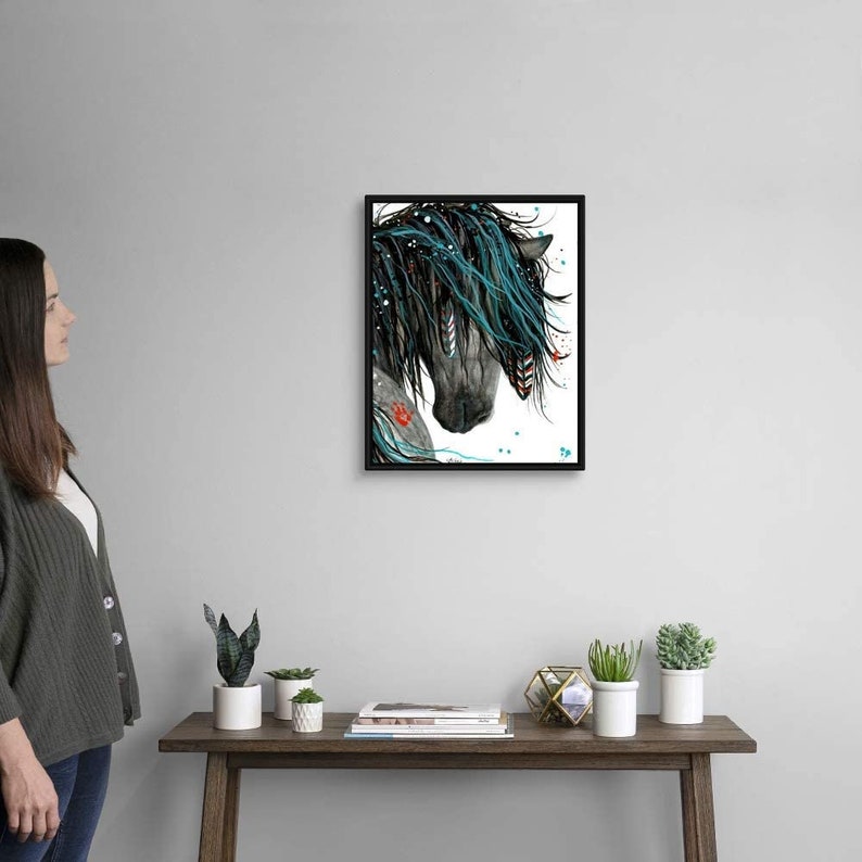 Majestic Series of Native American for Living room Home Decor Art Deco Majestic Horse Black Floating Frame Canvas Art Majestic Horse