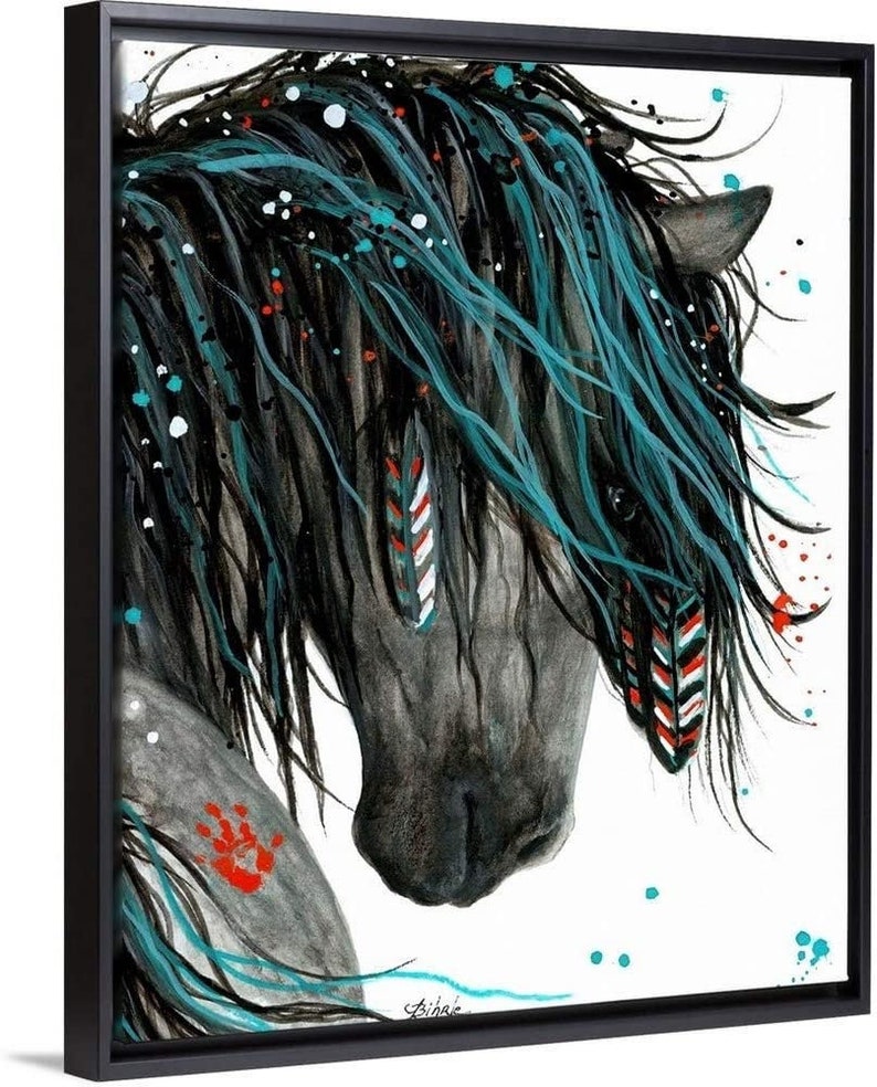 Majestic Series of Native American for Living room Home Decor Art Deco Majestic Horse Black Floating Frame Canvas Art Majestic Horse