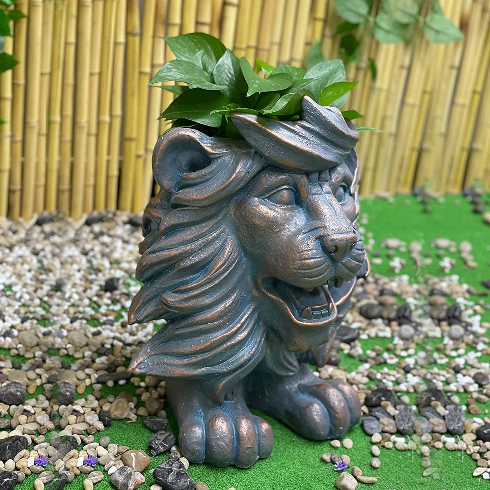 Art Deco Resin Lion Head Statue Planter Face Flower Pot for Etsy