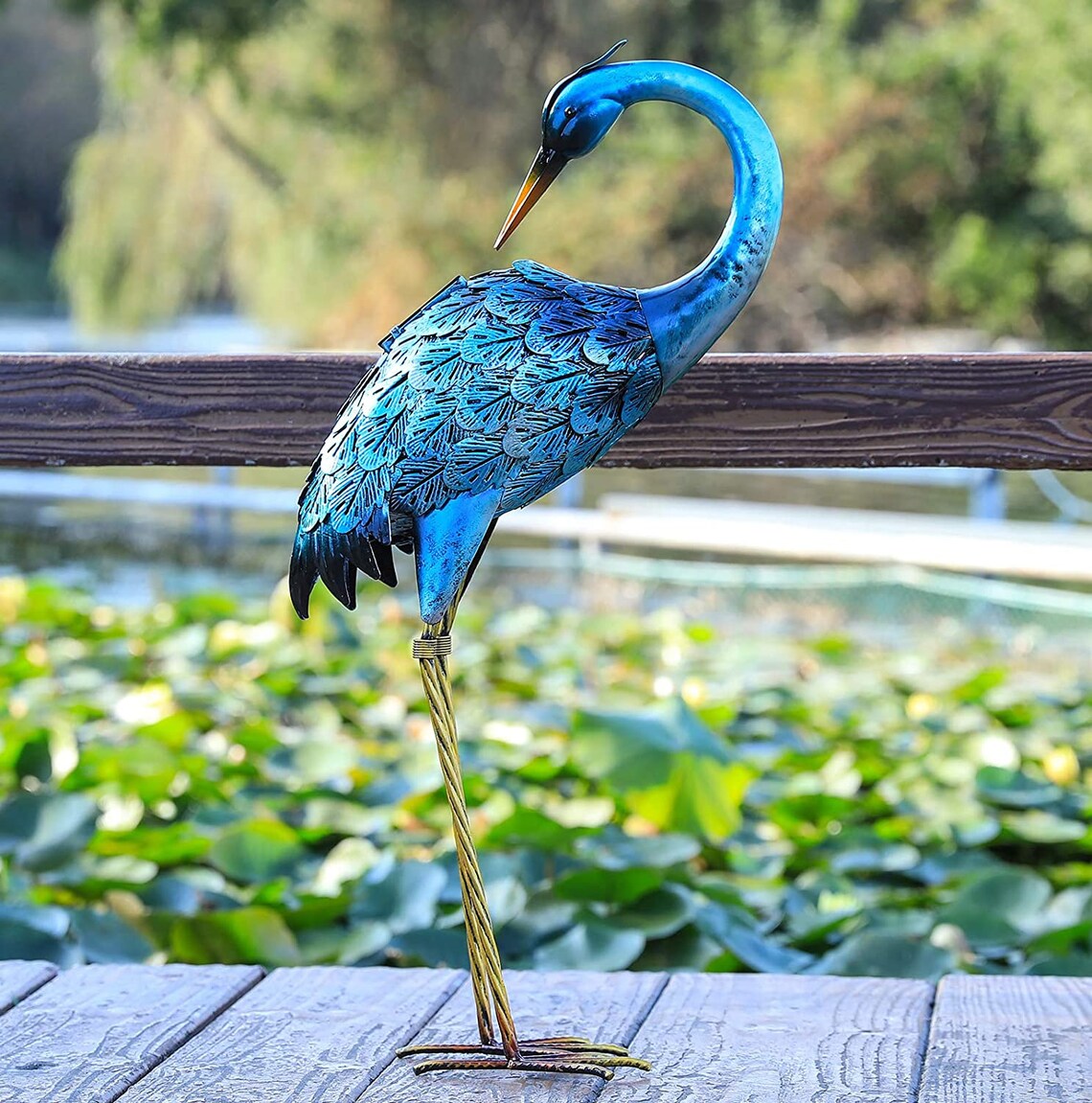 Art Deco Garden Statue Blue Heron Decoy Metal Birds Yard Art Etsy