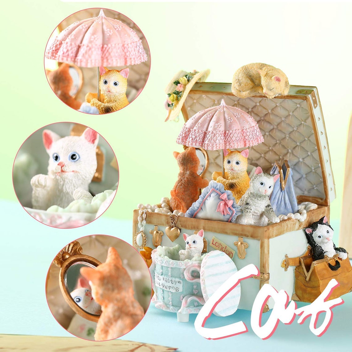Art Deco Cat Music Box Cute Resin Kitty Musical Box Home Table Etsy
