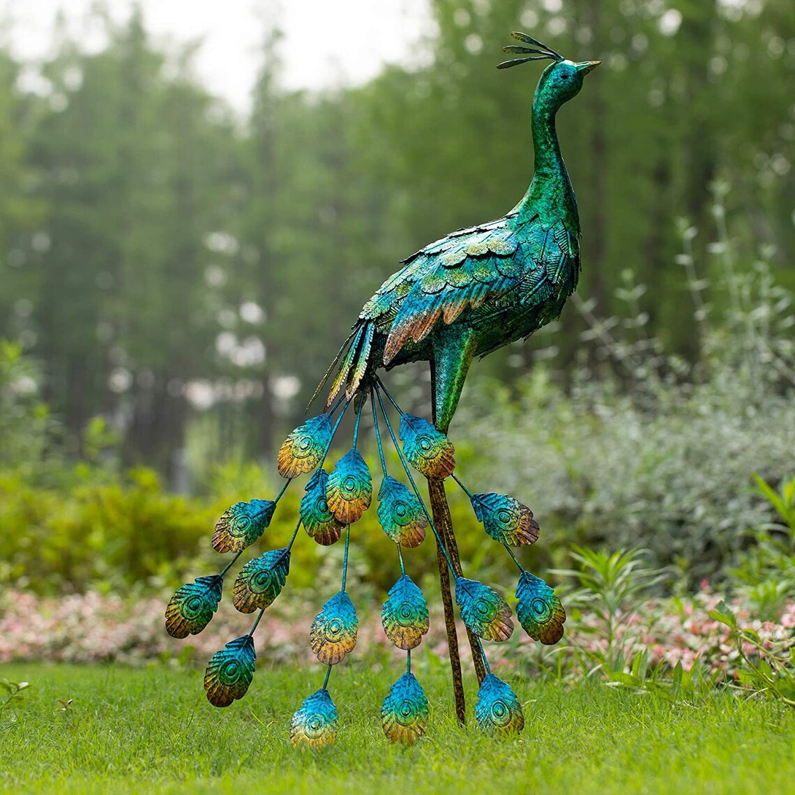 Hand Painted Peacock Garden Statue and Sculpture Metal Etsy