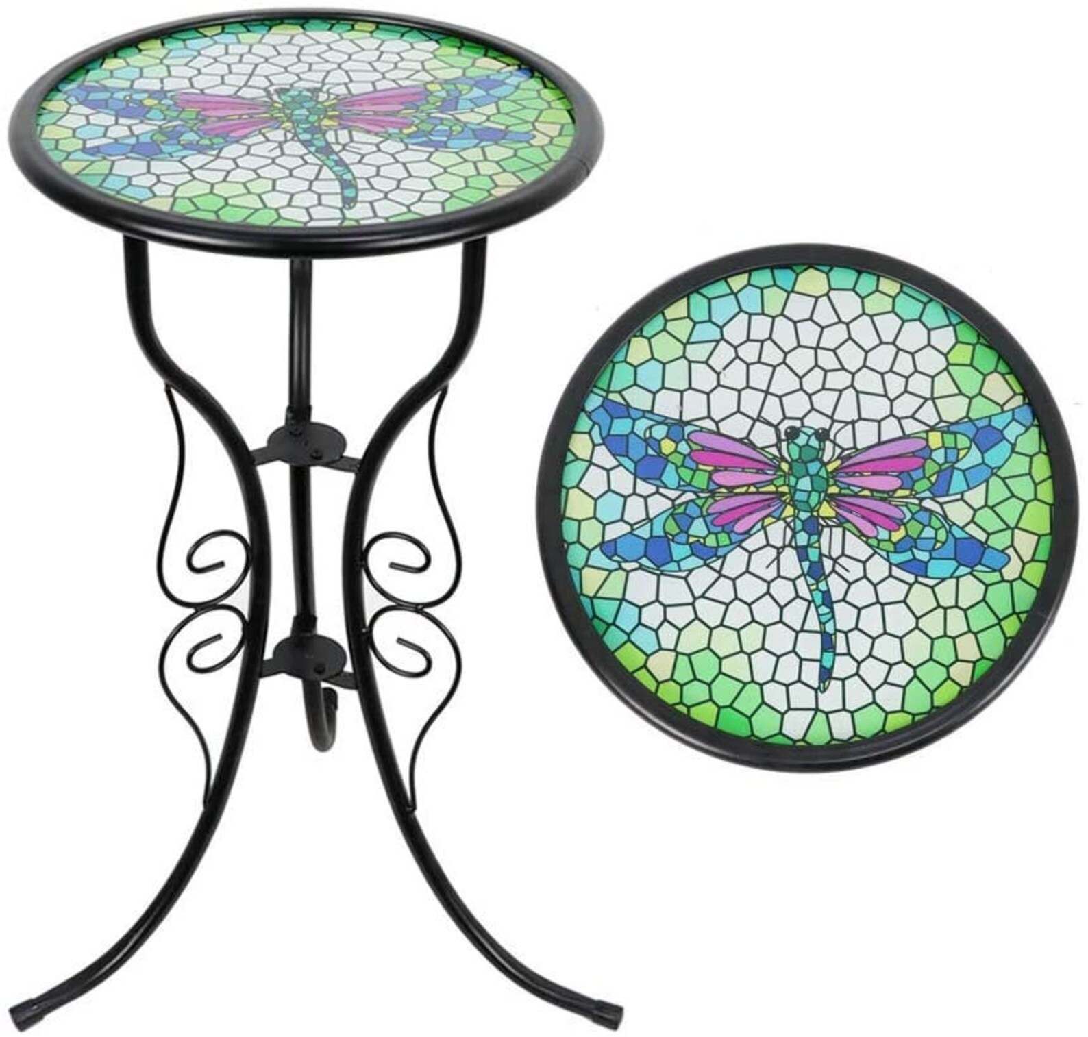 Art Deco Outdoor Mosaic Side Table Dragonfly Bench Small Patio Etsy
