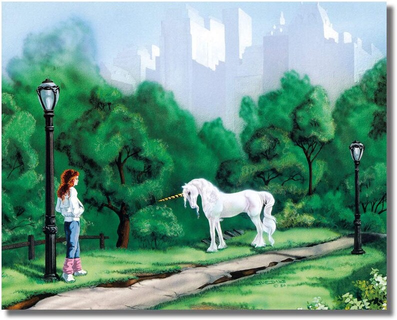 Vintage Walking The Unicorn Matted Framed Art Print Fantasy Home Decor for Living room Bedroom Dining room Decoration Wall Hanging Gift
