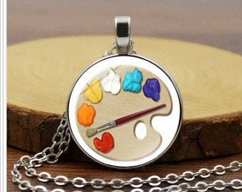 Paint Palette necklace Silver Art Palette pendant gift for Artist Silver  Palete Art Palette with natural stones gift for Painter Jewelry 