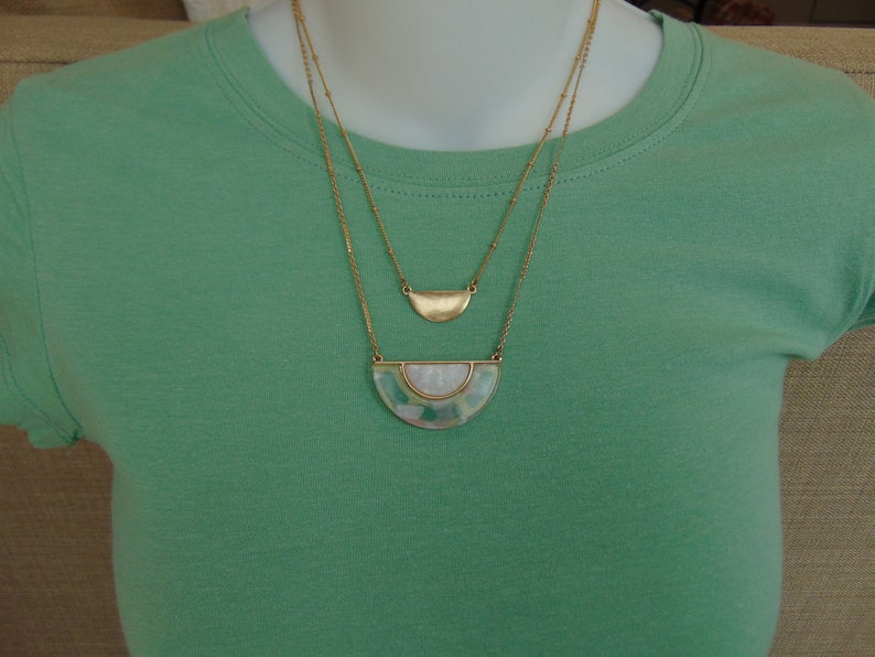 Gold Necklace Set Green Toned White Shell Necklace,Two Strand Necklaces For Layering Halfmoon Layered Necklace Set