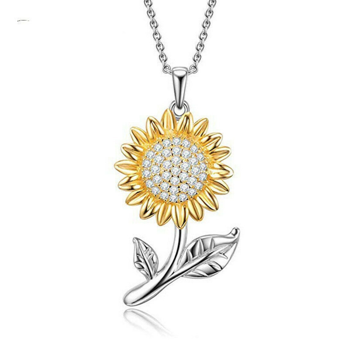 Sunflower Necklace White Gold Plated Flower Jewelry 14K Best Etsy