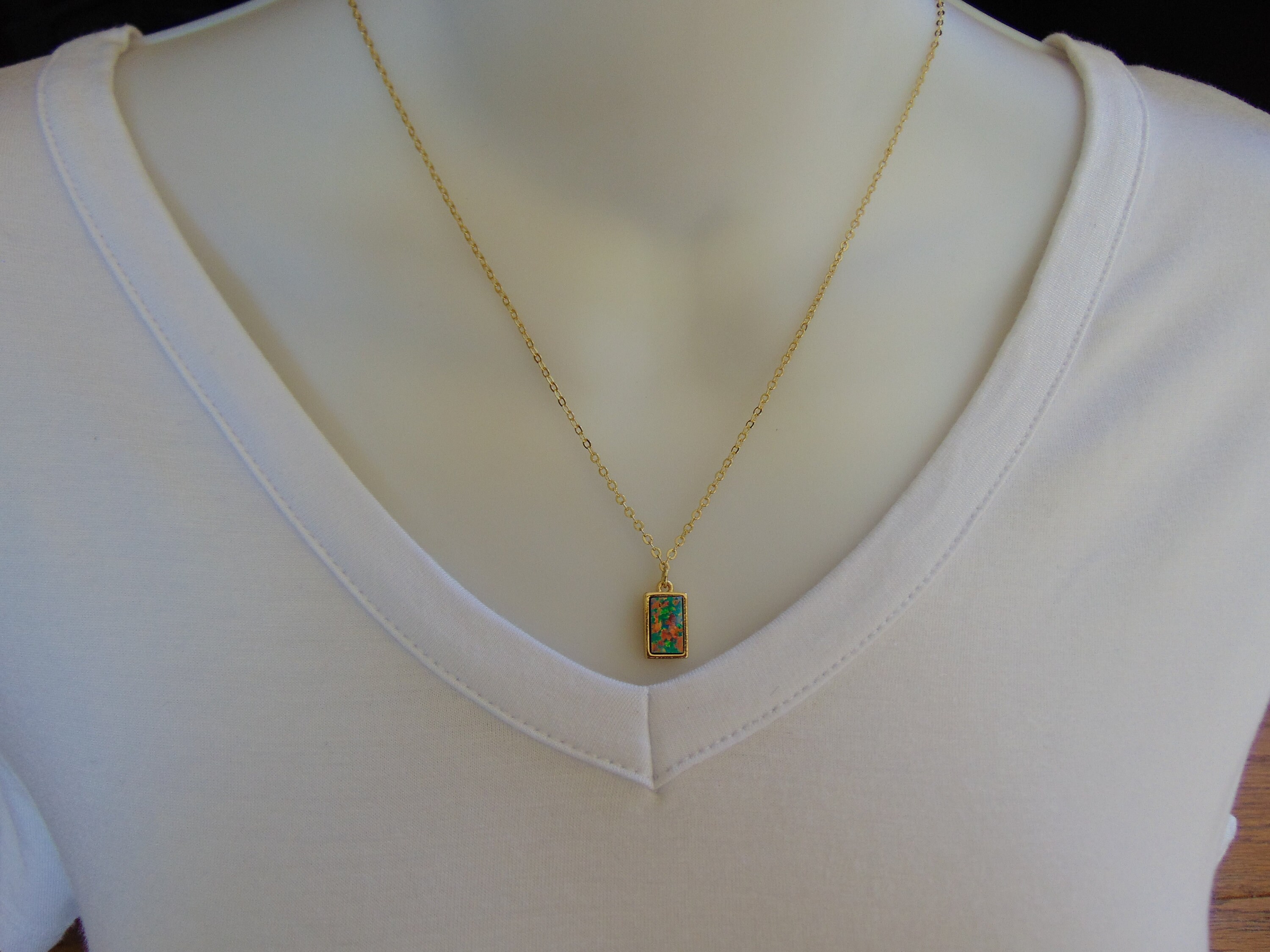 Opal Necklace, Lab Created Opal Jewelry, Minimalist Jewelry, Green Opal