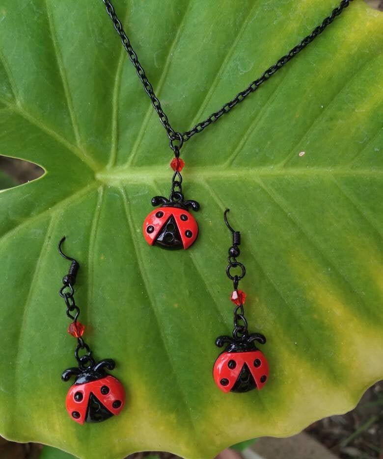 Ladybug Necklace Earring Set Ladybug Necklace Ladybug Etsy
