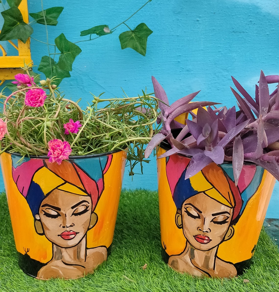 African Girls Handpainted Galvanized Metal Etsy