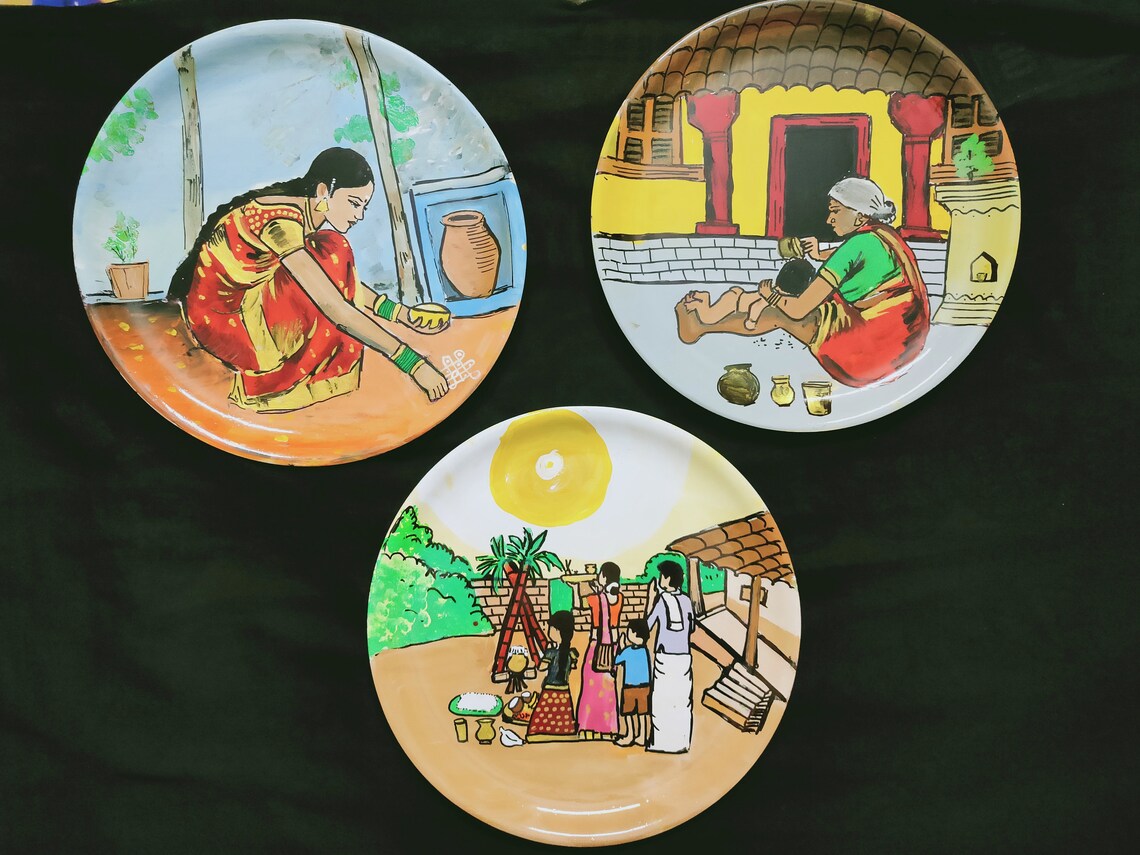 South Indian Culture Inspired Handpainted Wall Decor Plates Etsy