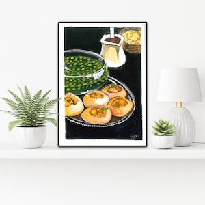 Pani puri painting acrylic painting with frame,original painting,food painting,gup chup painting,puchka dining table decor,kitchen decor