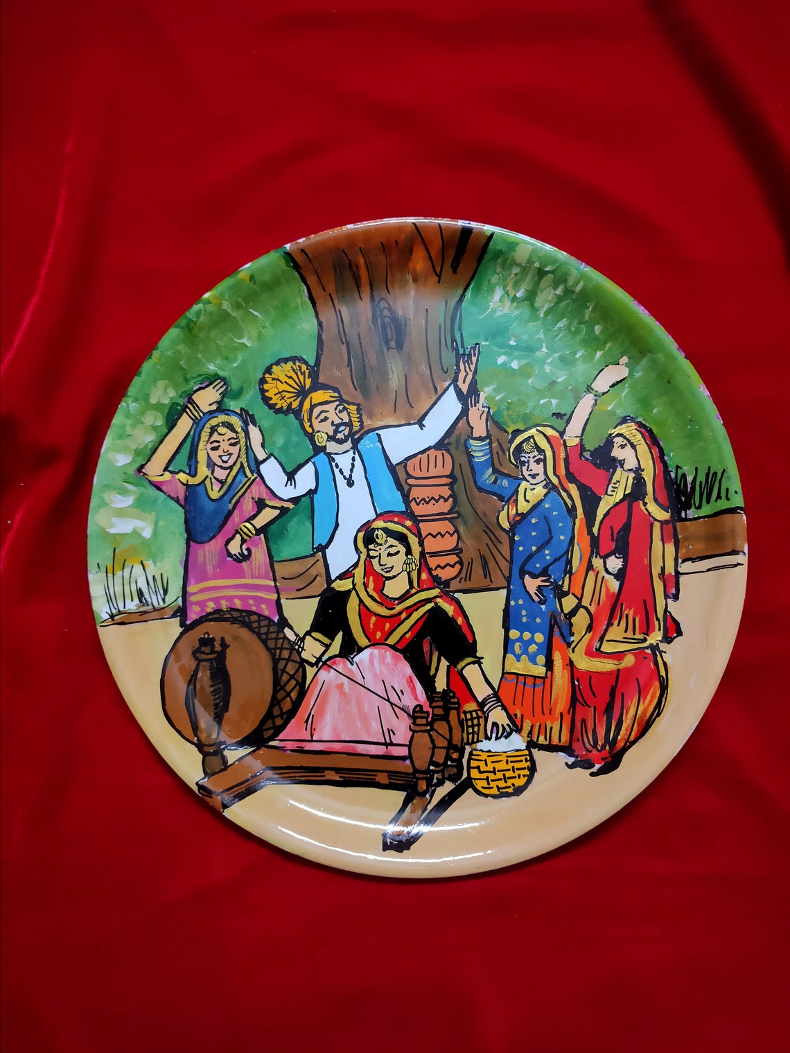 Punjabi Theme Handpaintedwall Decor Plates Punjabi Bride Etsy