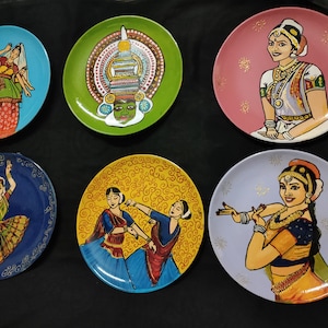 Indian traditional dance forms handpainted wall decor plates,wall pieces, bharatnatyam wall art,manipuri dance,kathak dance,wall hanging