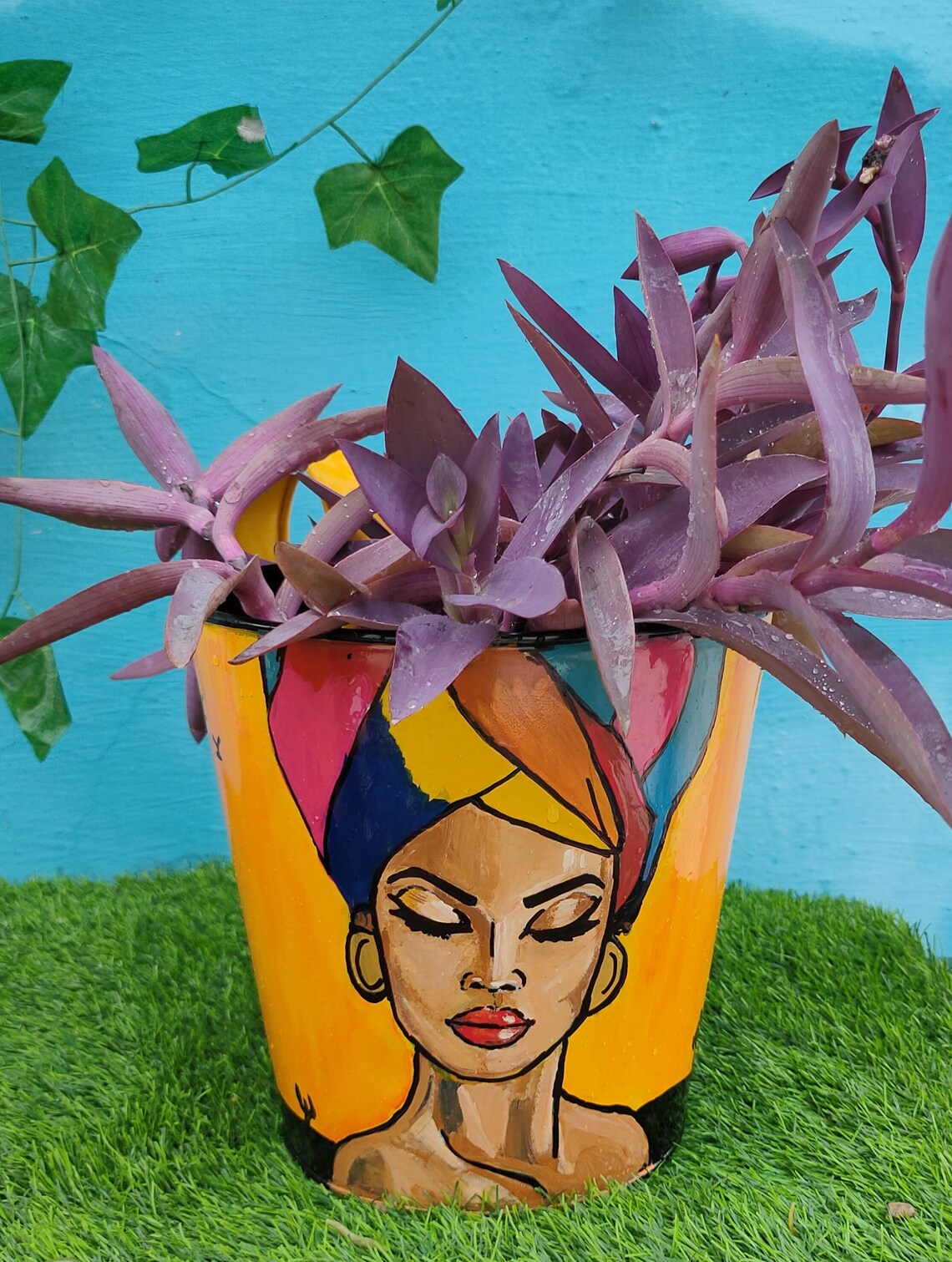 African Girls Handpainted Galvanized Metal Etsy