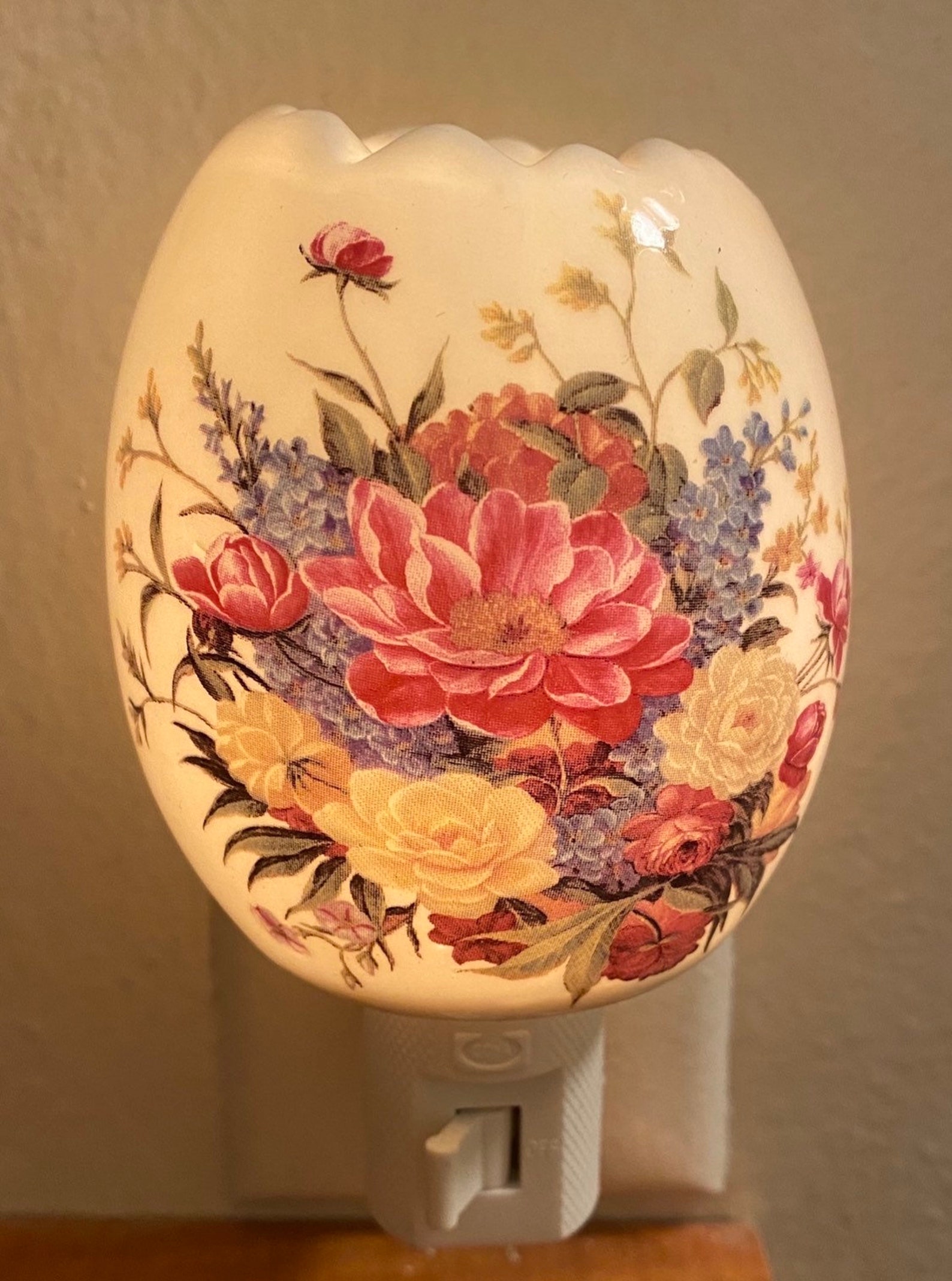 Beautiful Floral Wall Plugin Night Light Shade Porcelain Etsy
