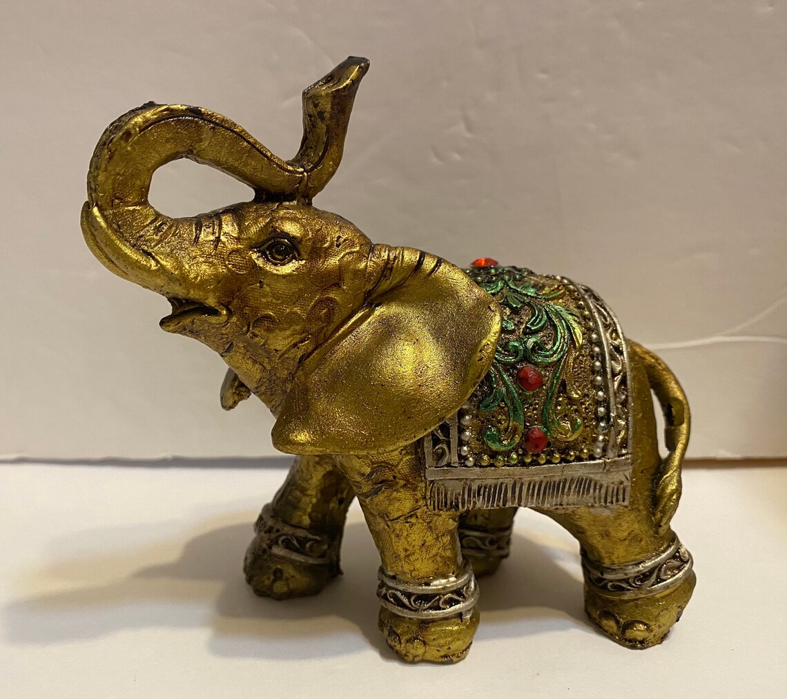 Feng Shui Gold Elephant Trunk Statue Etsy