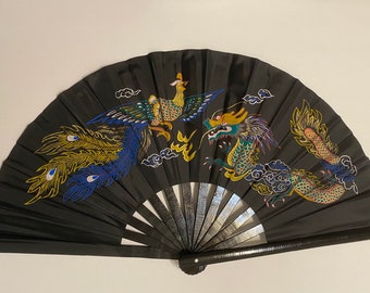 Yellow 13 Dragon Design Kong Fu Fan Yellow 13 Dragon Design Kong Fu Fan