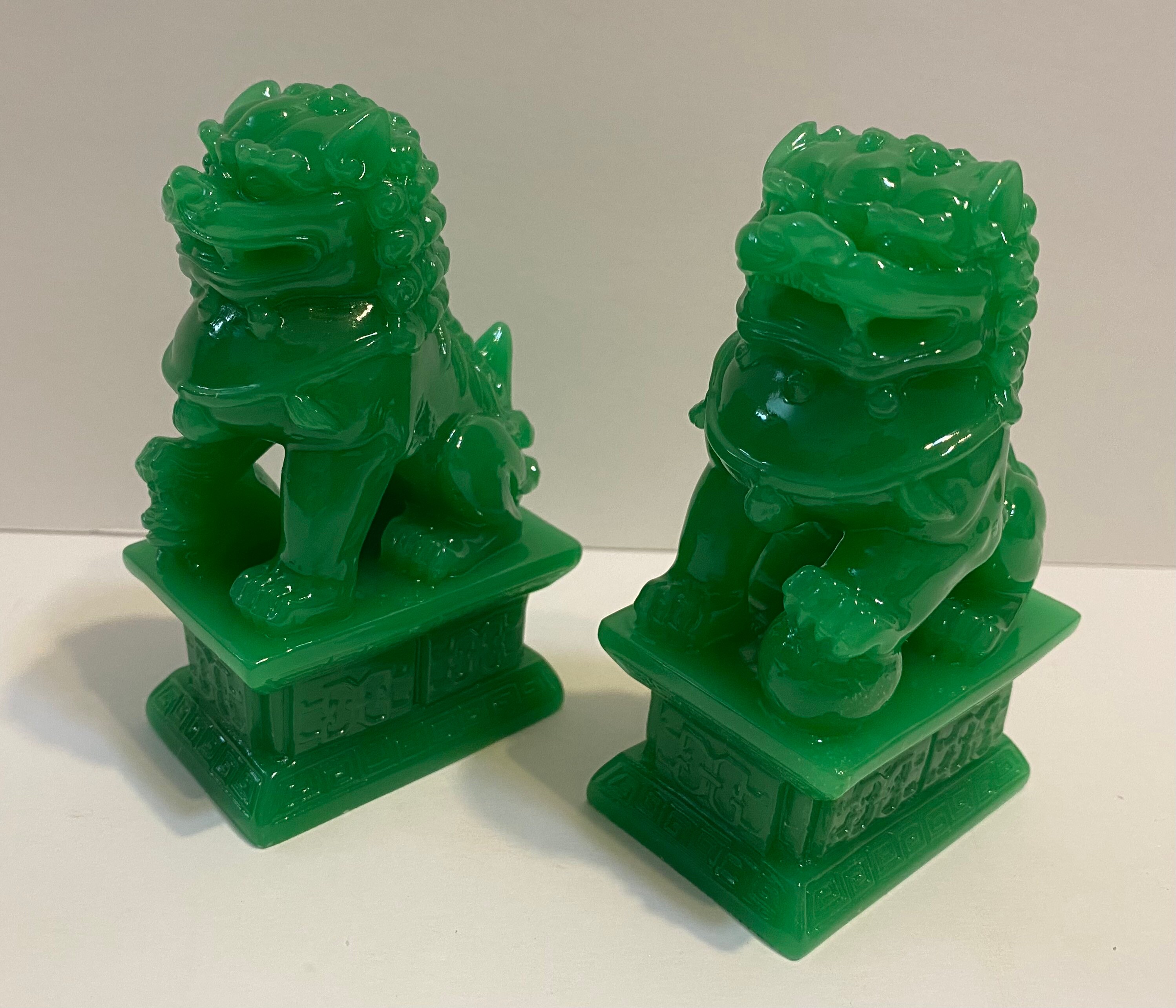 Feng Shui Pair of Green Fu Foo Dogs Guardian Lion Statue Etsy UK